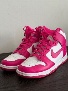 Women's Dunk High-Top Sneakers in Hot Pink and White